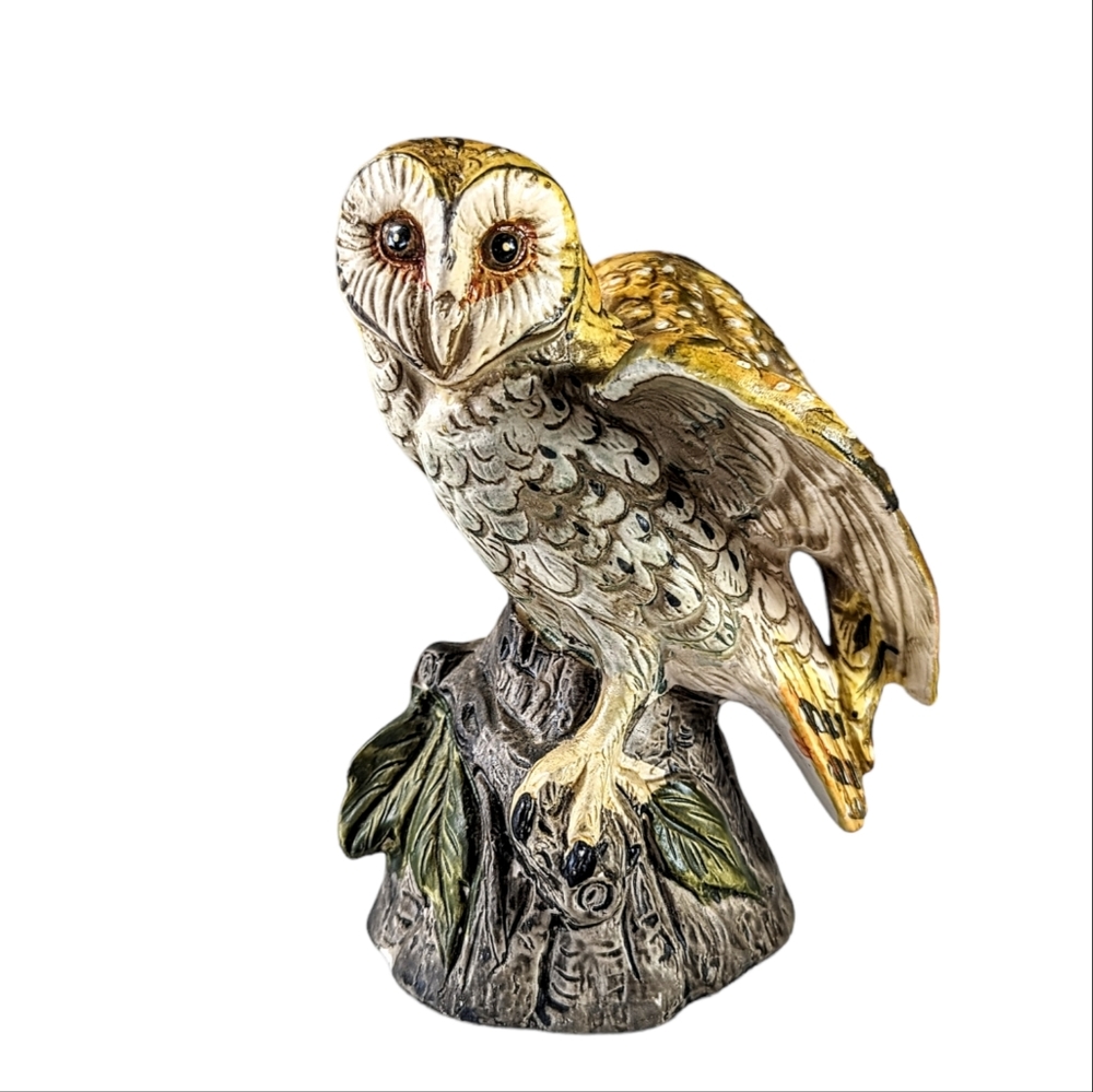 Vintage UCTCI Ceramic Porcelain Owl Hand Painted Perched On A Branch